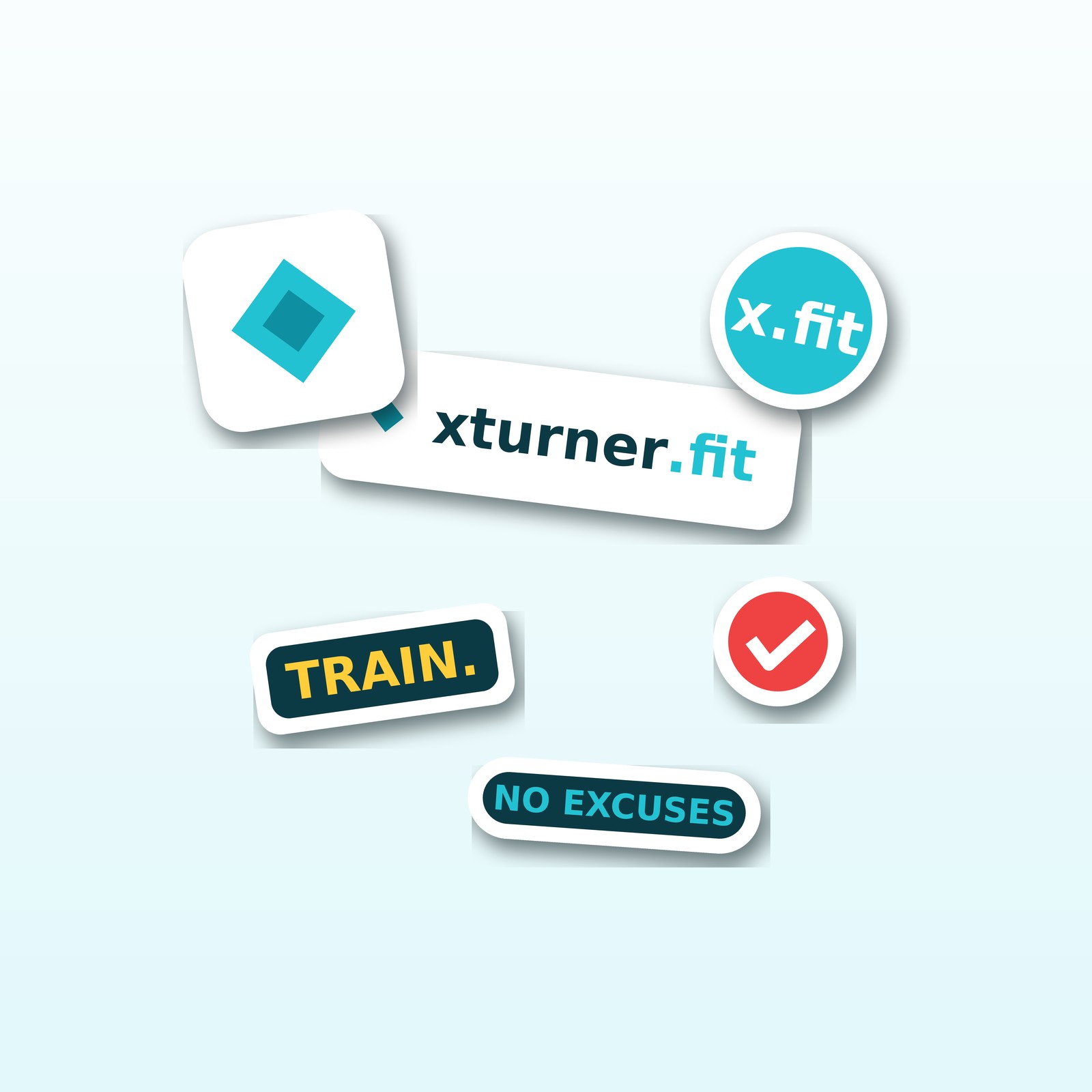 xturner.fit sticker pack — die-cut turquoise brand and motivation stickers